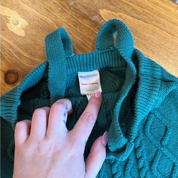 Hunter Green Knit Infant Hanna Anderson Overalls - Picture 2 of 2
